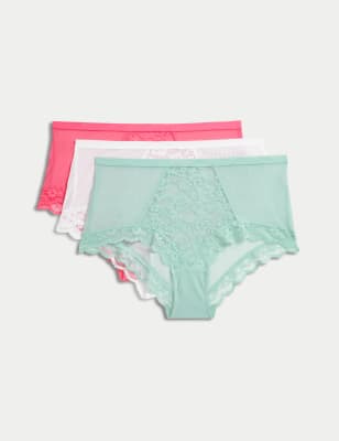 

Womens M&S Collection 3pk Lace High Rise Short - Aqua Mix, Aqua Mix