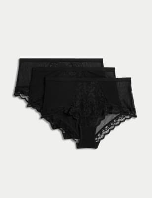 

Womens M&S Collection 3pk Lace High Rise Short - Black, Black