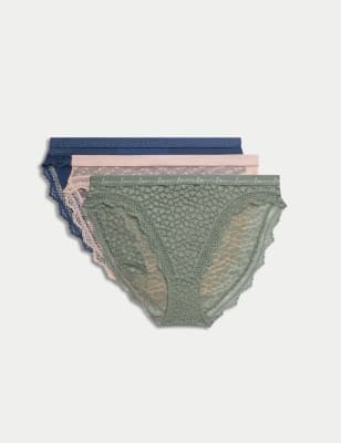 

Womens M&S Collection 3pk Mesh & Lace High Leg Knickers - Dusty Green, Dusty Green