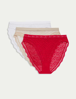 

Womens M&S Collection 3pk Mesh & Lace High Leg Knickers - Geranium, Geranium