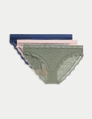 

Womens M&S Collection 3pk Lace & Mesh Bikini Knickers - Dusty Green, Dusty Green