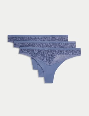 

Womens Body by M&S 3pk Body Soft™ Lace Thongs - Slate Blue, Slate Blue