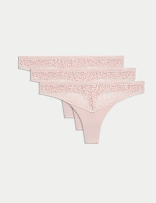 

Womens Body by M&S 3pk Body Soft™ Lace Thongs, Soft Pink