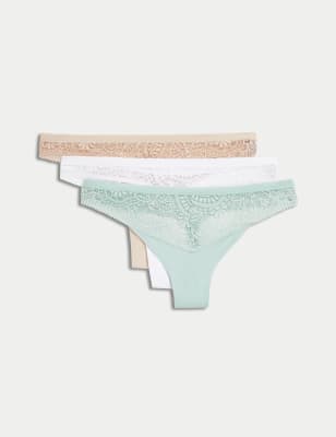 

Womens Body by M&S 3pk Body Soft™ Lace Thongs - Dusted Mint, Dusted Mint