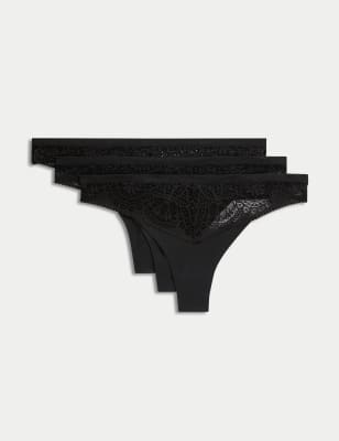 

Womens Body by M&S 3pk Body Soft™ Lace Thongs - Black, Black