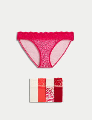 

Womens M&S Collection 5er-Pack gemusterte Bikinislips aus Baumwollmischgewebe - Lacquer Red, Lacquer Red