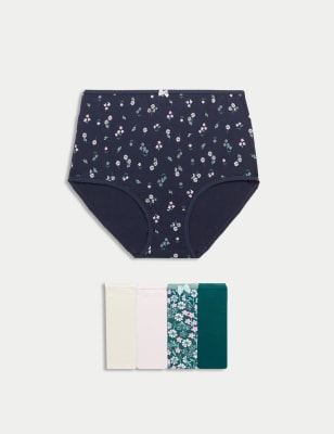 

Womens M&S Collection 5pk Cotton Lycra™ Printed Full Briefs - Petrol Green, Petrol Green