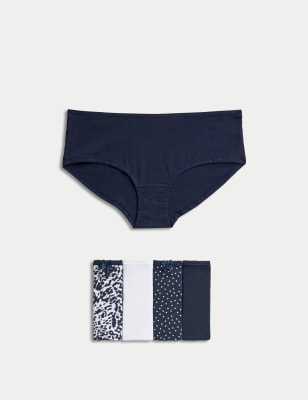 

M&S Collection Pack de 5 braguitas culotte estampadas de Lycra™ de algodón de talle bajoWomens - Navy Mix, Navy Mix