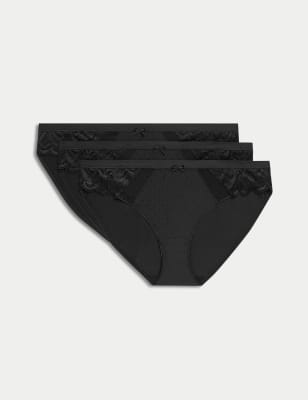 

Womens M&S Collection 3pk Amelia Lace Bikini Knickers - Black, Black