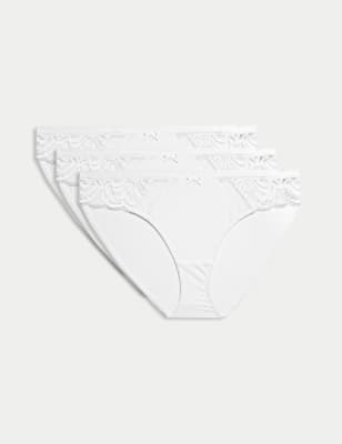 

Womens M&S Collection 3pk Amelia Lace Bikini Knickers - White, White