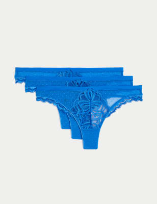 

Womens M&S Collection 3pk Amelia Lace Thongs, Blue Mix