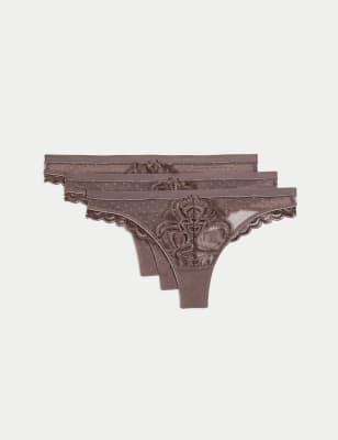 

Womens M&S Collection 3pk Amelia Lace Thongs - Taupe, Taupe