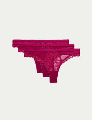 

Womens M&S Collection 3pk Amelia Lace Thongs - Dark Raspberry, Dark Raspberry