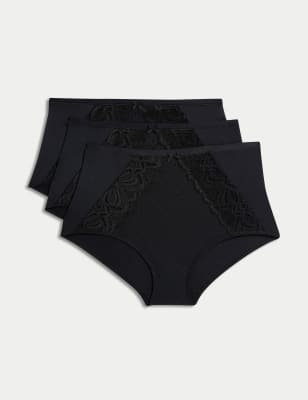 

Womens M&S Collection 3pk Amelia Lace Full Briefs - Black, Black