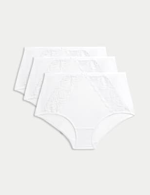 

Womens M&S Collection 3pk Amelia Lace Full Briefs - White, White