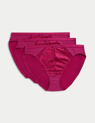 

M&S Collection Pack de 3 braguitas Amelia de corte alto con encajeWomens - Dark Raspberry, Dark Raspberry