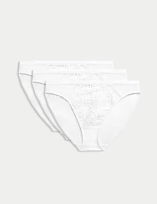 

Womens M&S Collection 3pk Amelia Lace High Leg Knickers - White, White