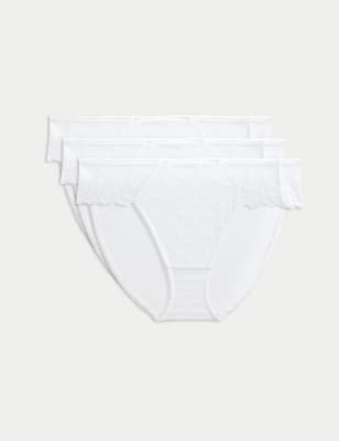 

Womens M&S Collection 3pk Daisy Embroidery High Leg Knickers, White