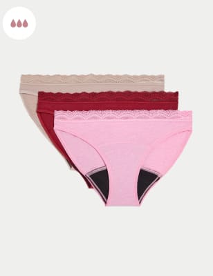 

Womens M&S Collection 3pk Heavy Absorbency Period Bikini Knickers - Dark Cranberry, Dark Cranberry