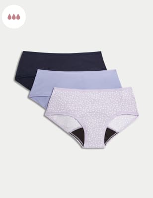 

Womens M&S Collection 3er-Pack tief sitzende Slips mit hoher Saugkraft für die erste Periode - Lilac Mix, Lilac Mix