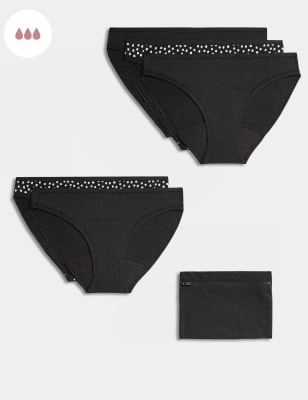

Womens M&S Collection 5pk Heavy Absorbency Period Bikini Knickers Bundle - Black, Black