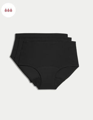 

Womens M&S Collection 3pk No VPL Heavy Absorbency Period Full Briefs - Black, Black