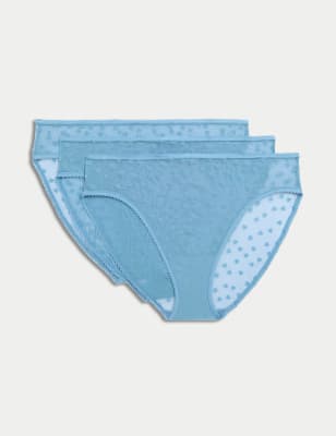 

Womens M&S Collection 3er-Pack Slips mit hoch ausgeschnittenem Bein und geflocktem Herz-Print - Slate Blue, Slate Blue