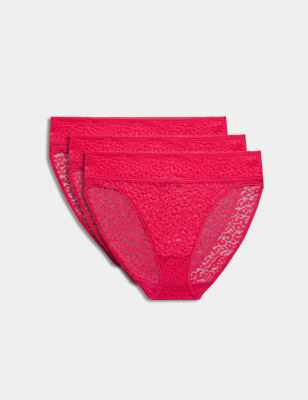 

Womens M&S Collection 3pk Animal Lace High Leg Knickers - Hot Pink, Hot Pink