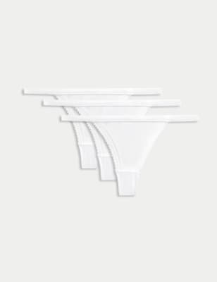 

Womens M&S Collection 3pk Cotton Rich Ribbed Thongs - White, White