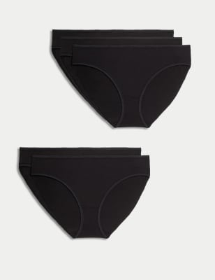 

Womens M&S Collection 5pk Pure Cotton Bikini Knickers - Black, Black