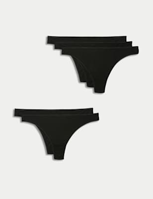 

Womens M&S Collection 5pk Pure Cotton Thongs - Black, Black