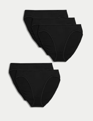 

Womens M&S Collection 5pk Pure Cotton High Leg Knickers - Black, Black