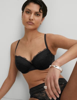 

Womens Autograph Marseilles Lace Wired Balcony Bra A-E - Black, Black