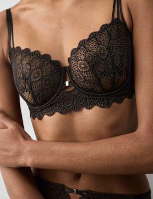 Womens Autograph Milan Embroidered Lace Wired Balcony Bra, Dark Chocolate