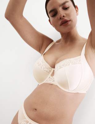 

Womens Rosie Silk & Lace Wired Balcony Bra (F-H) - Pale Opaline, Pale Opaline