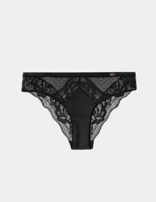 

Womens Rosie Silk & Lace Brazilian Knickers, Black