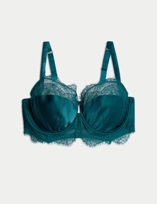 

Womens Rosie Saffron Satin & Lace Wired Balcony Bra F-H - Evergreen, Evergreen