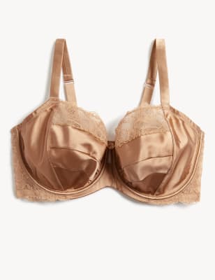 

Womens Rosie Silk & Lace Wired Balcony Bra F-H, Rich Amber