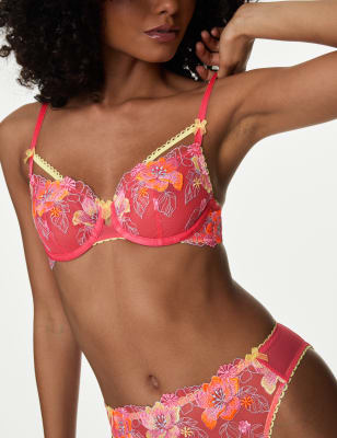 

Womens Boutique Josefine Embroidered Wired Balcony Bra (A-E) - Bright Rose, Bright Rose