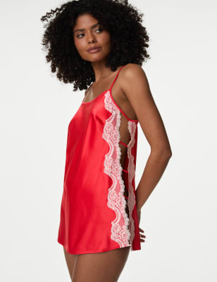 

Womens Boutique Alannah Satin & Lace Slip - Bright Red, Bright Red