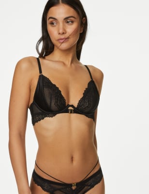 

Womens Boutique Clara Satin Wired Plunge Bra (A-E) - Black, Black