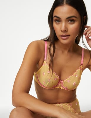 

Womens Boutique X Damaris Carita Embroidery Wired Full Cup Bra (A-E) - Pale Yellow, Pale Yellow