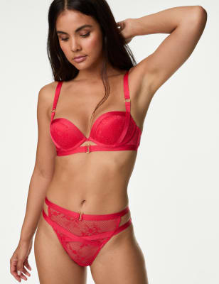 

Womens Boutique Lucia Lace Wired Push-Up Balcony Bra (A-E) - Bright Red, Bright Red
