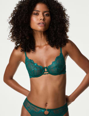 

Womens Boutique Anelli Embroidery Wired Balcony Bra (A-E) - Petrol Green, Petrol Green