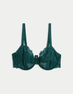 

Womens Boutique Anelli Embroidered Wired Plunge Bra F-H - Petrol Green, Petrol Green