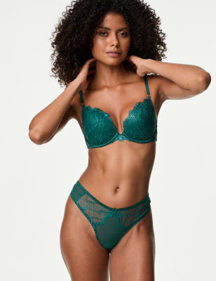 

Womens Boutique Anelli Embroidered Wired Push Up Bra (A-E) - Petrol Green, Petrol Green