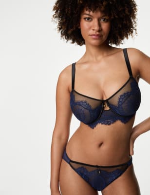 

Womens Boutique X Damaris Christelle Lace Wired Minimiser Bra (C-G) - Dark Blue Mix, Dark Blue Mix