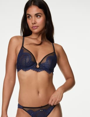 

Womens Boutique X Damaris Christelle Lace Wired Plunge Bra (A-E) - Dark Blue Mix, Dark Blue Mix