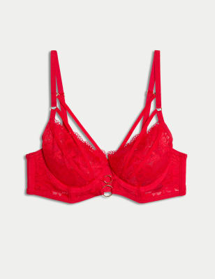 

Womens Boutique Vera Lace Wired Longline Balcony Bra (A-E) - Bright Red, Bright Red