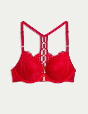 

Womens Boutique Vera Lace Wired Push Up Plunge Bra (A-E) - Bright Red, Bright Red